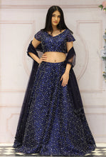 DIOR Navy Blue Net Handwork Lehenga Set with cutdana , stone & sequins work