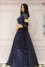 DIOR Navy Blue Net Handwork Lehenga Set with cutdana , stone & sequins work