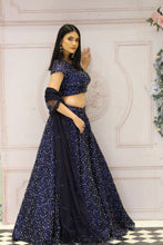 DIOR- Navy Blue Net Handwork Lehenga Set with cutdana , stone & sequins work