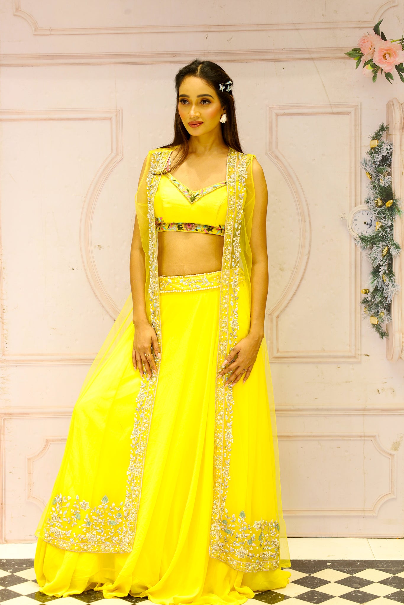 ROKSANA-Yellow Jacket Lehenga In Pearl ,Zardozi And  Stone Work.