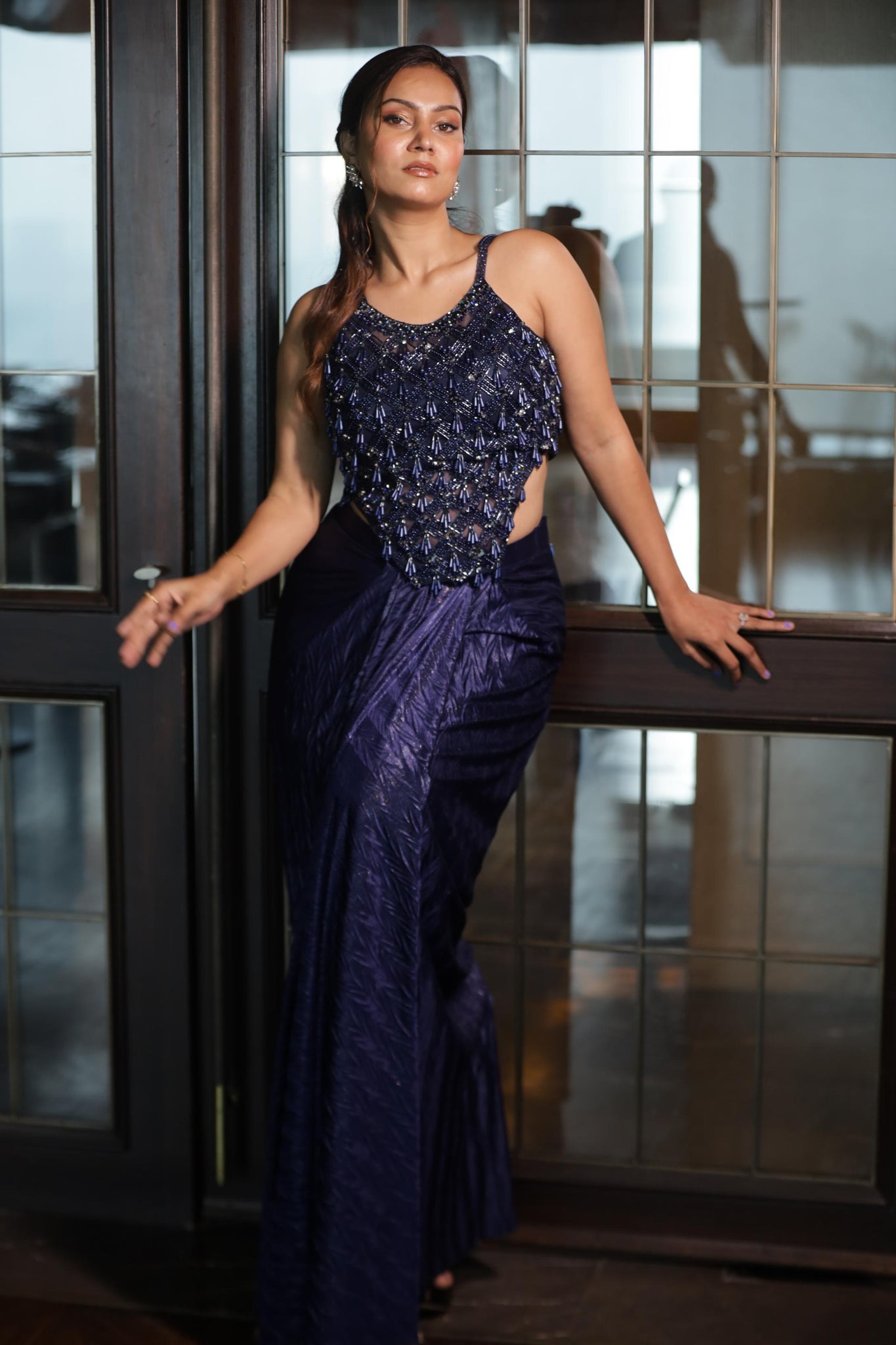 Midnight Glam Embellished Draped Skirt