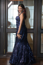 Dazzling Blue Sequin Fishcut Skirt with Halter Corset