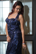 Dazzling Blue Sequin Fishcut Skirt with Halter Corset