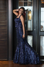 Dazzling Blue Sequin Fishcut Skirt with Halter Corset