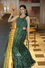 Emerald Green Sequin Fishcut Skirt Set