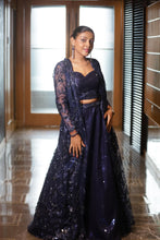 Shimmering Navy Blue Sequin Lehenga with Long Sheer Jacket