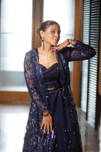 Shimmering Navy Blue Sequin Lehenga with Long Sheer Jacket