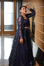 Shimmering Navy Blue Sequin Lehenga with Long Sheer Jacket