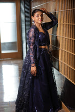 Shimmering Navy Blue Sequin Lehenga with Long Sheer Jacket