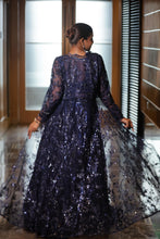 Shimmering Navy Blue Sequin Lehenga with Long Sheer Jacket