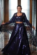 Shimmering Navy Blue Sequin Lehenga with Long Sheer Jacket