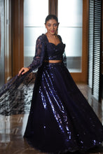 Shimmering Navy Blue Sequin Lehenga with Long Sheer Jacket