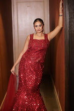 Maroon Sequin Corset Top with Fishcut Lehenga Skirt Set