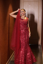Maroon Sequin Corset Top with Fishcut Lehenga Skirt Set