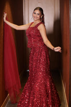 Maroon Sequin Corset Top with Fishcut Lehenga Skirt Set