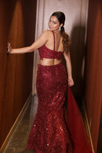 Maroon Sequined Mermaid Lehenga Set with Embroidered Crop Top
