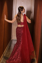 Maroon Sequined Mermaid Lehenga Set with Embroidered Crop Top