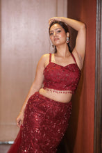 Maroon Sequined Mermaid Lehenga Set with Embroidered Crop Top