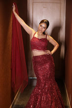 Maroon Sequined Mermaid Lehenga Set with Embroidered Crop Top