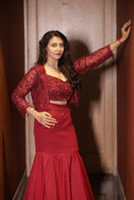 Ruby Radiance Embellished Mermaid Skirt with Jacket