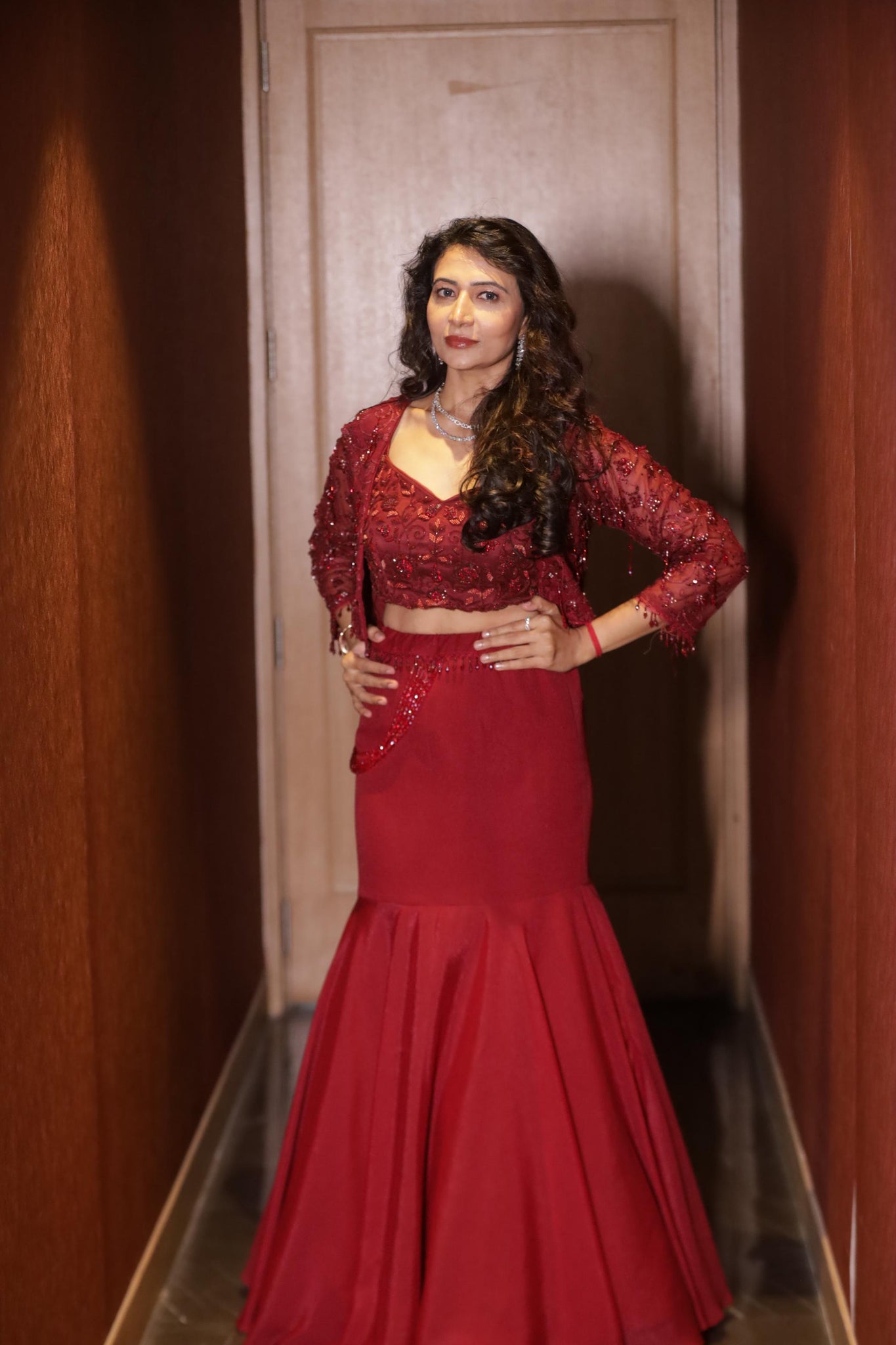 Ruby Radiance Embellished Mermaid Skirt with Jacket