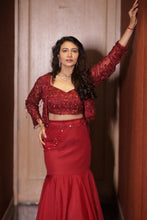 Ruby Radiance Embellished Mermaid Skirt with Jacket