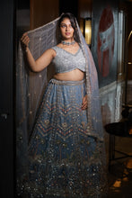 Silver Blue Heavy Embroidered Wedding Lehenga