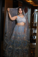 Silver Blue Heavy Embroidered Wedding Lehenga