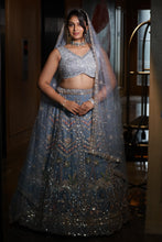 Silver Blue Heavy Embroidered Wedding Lehenga
