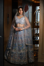 Silver Blue Heavy Embroidered Wedding Lehenga