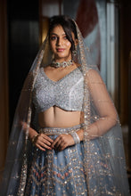 Silver Blue Heavy Embroidered Wedding Lehenga