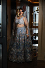Silver Blue Heavy Embroidered Wedding Lehenga
