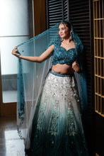 Teal Blue Ombre Embroidered Bridal Lehenga Choli