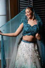 Teal Blue Ombre Embroidered Bridal Lehenga Choli
