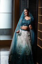 Teal Blue Ombre Embroidered Bridal Lehenga Choli