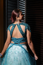 Teal Blue Ombre Embroidered Bridal Lehenga Choli