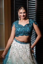 Teal Blue Ombre Embroidered Bridal Lehenga Choli