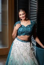 Teal Blue Ombre Embroidered Bridal Lehenga Choli