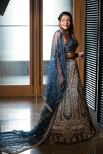 Duotone Blue & Silver Heavy Embroidered Bridal Lehenga