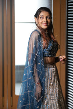 Duotone Blue & Silver Heavy Embroidered Bridal Lehenga