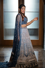 Duotone Blue & Silver Heavy Embroidered Bridal Lehenga