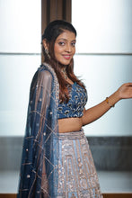 Duotone Blue & Silver Heavy Embroidered Bridal Lehenga