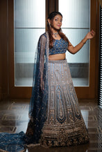 Duotone Blue & Silver Heavy Embroidered Bridal Lehenga