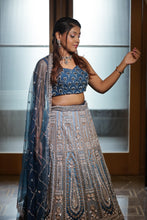Duotone Blue & Silver Heavy Embroidered Bridal Lehenga