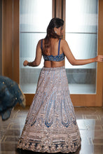Duotone Blue & Silver Heavy Embroidered Bridal Lehenga