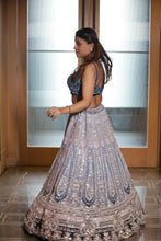 Duotone Blue & Silver Heavy Embroidered Bridal Lehenga