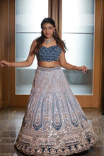 Duotone Blue & Silver Heavy Embroidered Bridal Lehenga