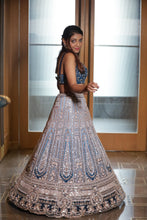 Duotone Blue & Silver Heavy Embroidered Bridal Lehenga
