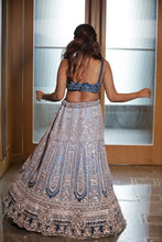 Duotone Blue & Silver Heavy Embroidered Bridal Lehenga
