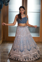 Duotone Blue & Silver Heavy Embroidered Bridal Lehenga